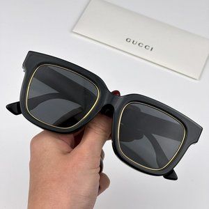 Gucci GG1136SA 001 Sunglasses Black/Gold Grey Square Women GG 1136SA